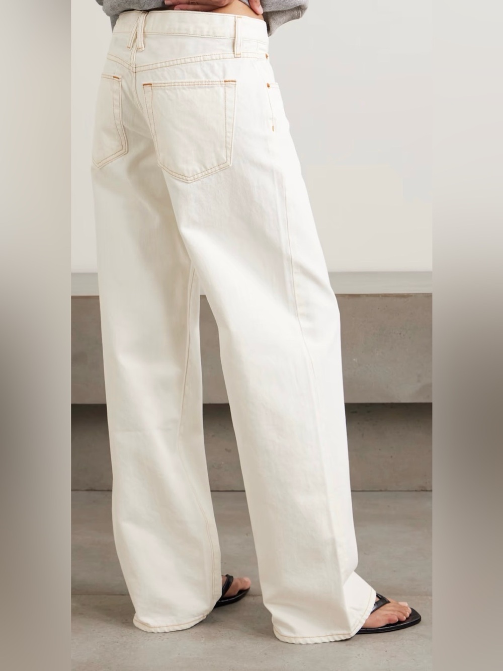 SLVRLAKE Grace High Waist Wide Leg Cream Frayed Hem Jeans